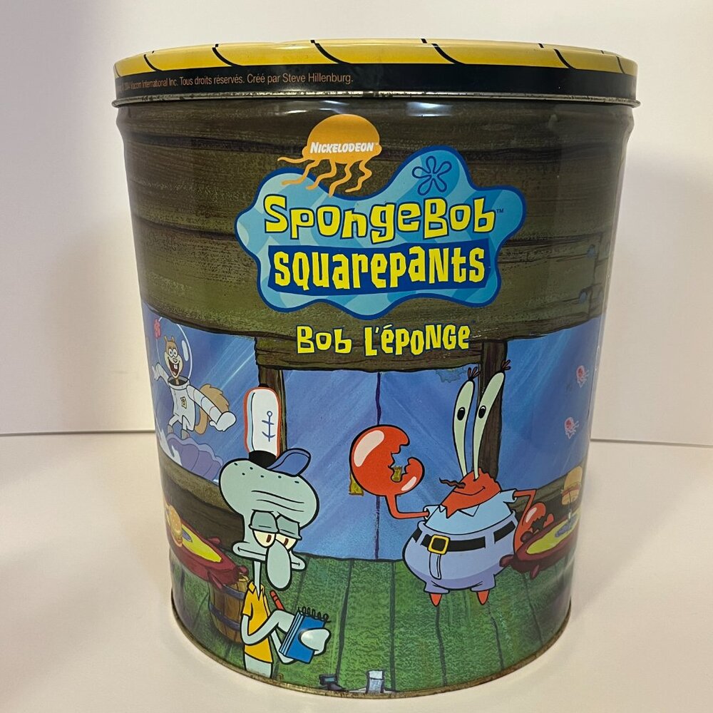 Vintage SpongeBob Doritos Chip Tin With Lid Viacom 2004 Large Metal Can 11.5"x10